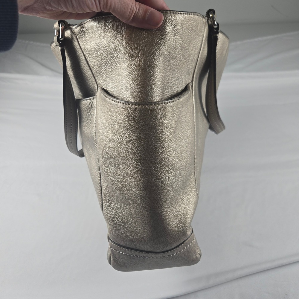 Coach Park Metro Tote Women Large Pewter Metallic Leather Purse - Picture 11 of 12